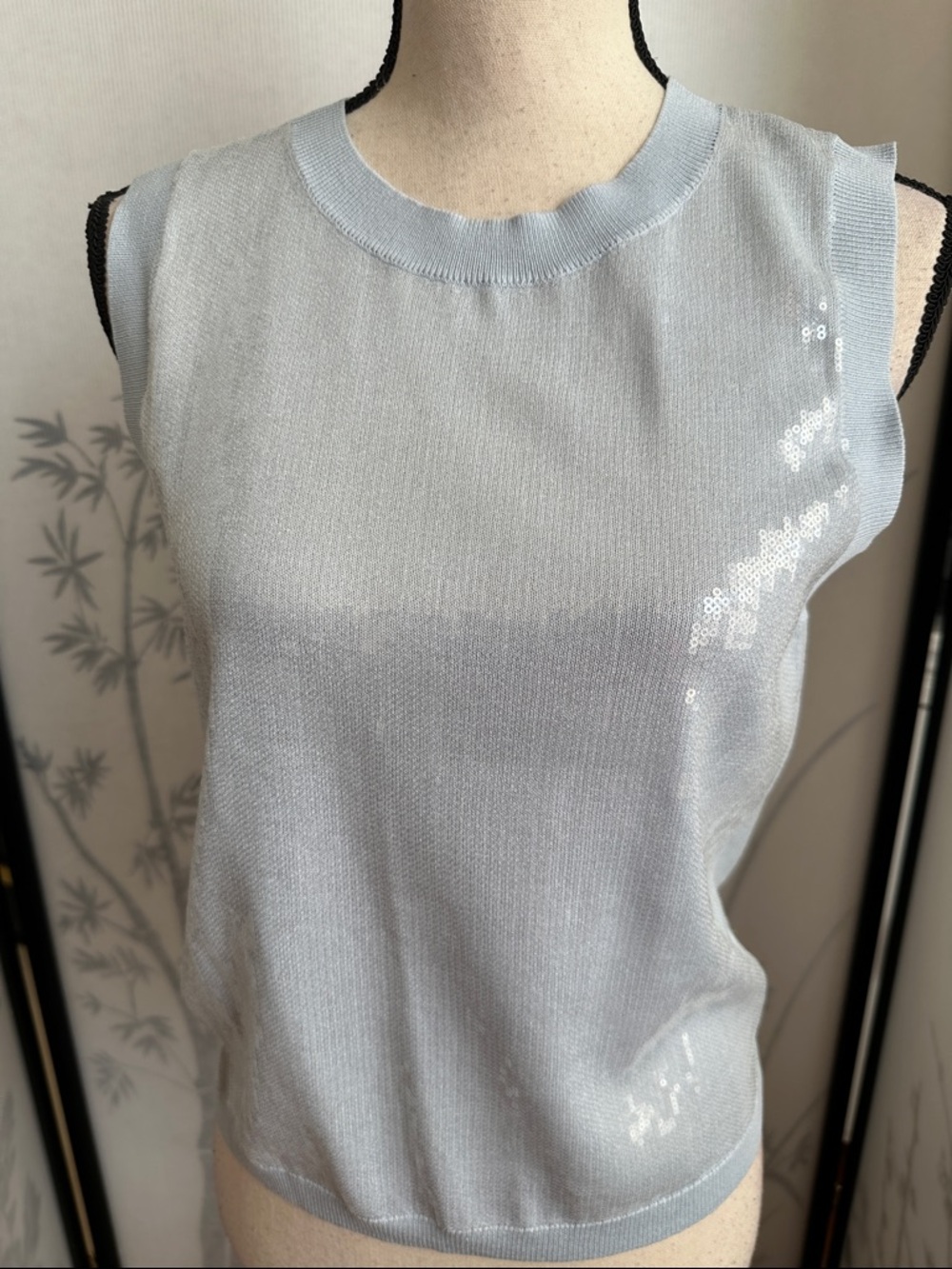 Aqua Light Blue Sequin Knit Tank